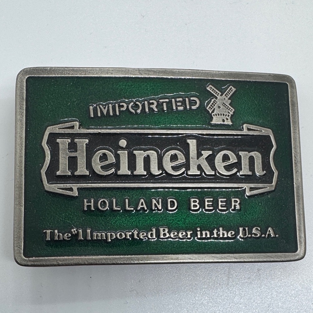 Vintage Green Enamel Heineken Holland Beer Belt Buckle - Collectible Breweriana